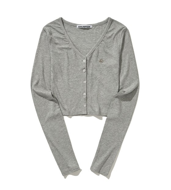 (DUC) V-Neck Crop Cardigan Black & Gray レディース服 韓国 ボタン (DUC) V-Neck Crop Cardigan Black & Gray レディース服 韓国 ボタン