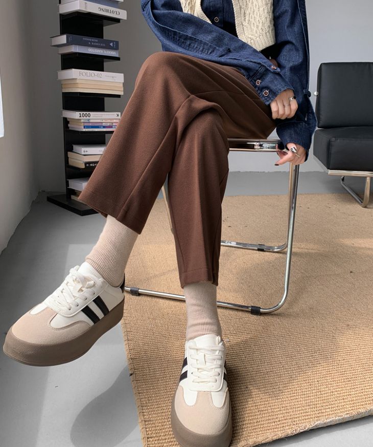 半額クーポン対象ボトムス センタープレス テーパード パンツ ポケット付き ハイウエストパンツ カジュアル 秋冬 おすすめ レディース オシャレ トレンド 人気 プチプラ 韓国ファッション16215-