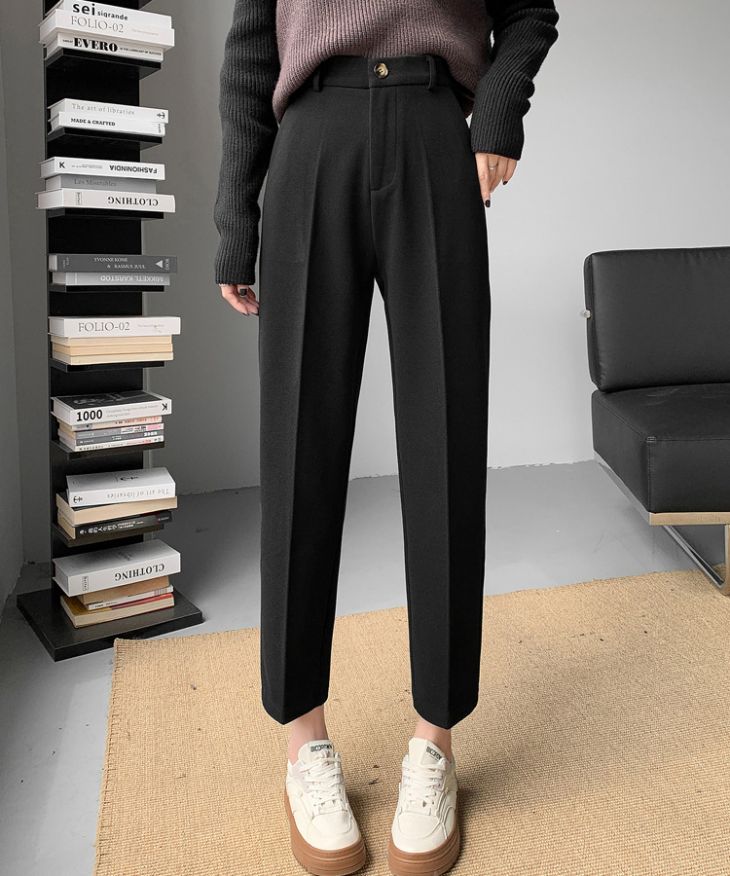 半額クーポン対象ボトムス センタープレス テーパード パンツ ポケット付き ハイウエストパンツ カジュアル 秋冬 おすすめ レディース オシャレ トレンド 人気 プチプラ 韓国ファッション16215-