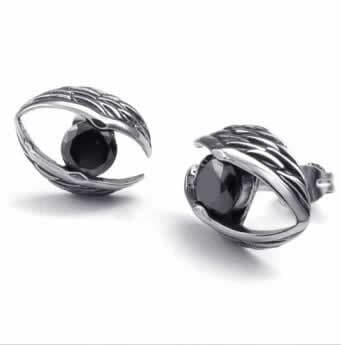 ルシファーステンレスピアス 1個販売 片耳 堕天使 ジルコニア 黒色 ブラック 羽根 翼 悪魔 キャッチ スタッド 20G 20ゲージ 男性 女性 プレゼント 装着簡単 sst-s-00873