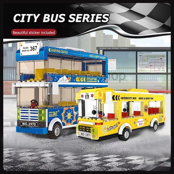 ブロック レゴ 互換 乗り物 バス 車 二階建て 二階建てバス スクールバス 子供 玩具 男の子 女の子 プレゼント 贈り物