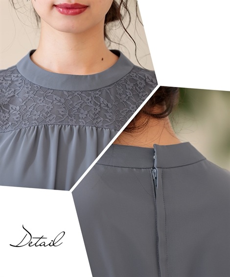 ドレス 結婚式パーティードレス 2点セットドレス レースシフォン切替ワンピースドレス＋ショールカラージャケットボレロ 大きいサイズ有