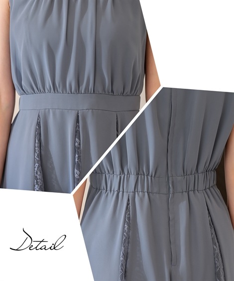 ドレス 結婚式パーティードレス 2点セットドレス レースシフォン切替ワンピースドレス＋ショールカラージャケットボレロ 大きいサイズ有