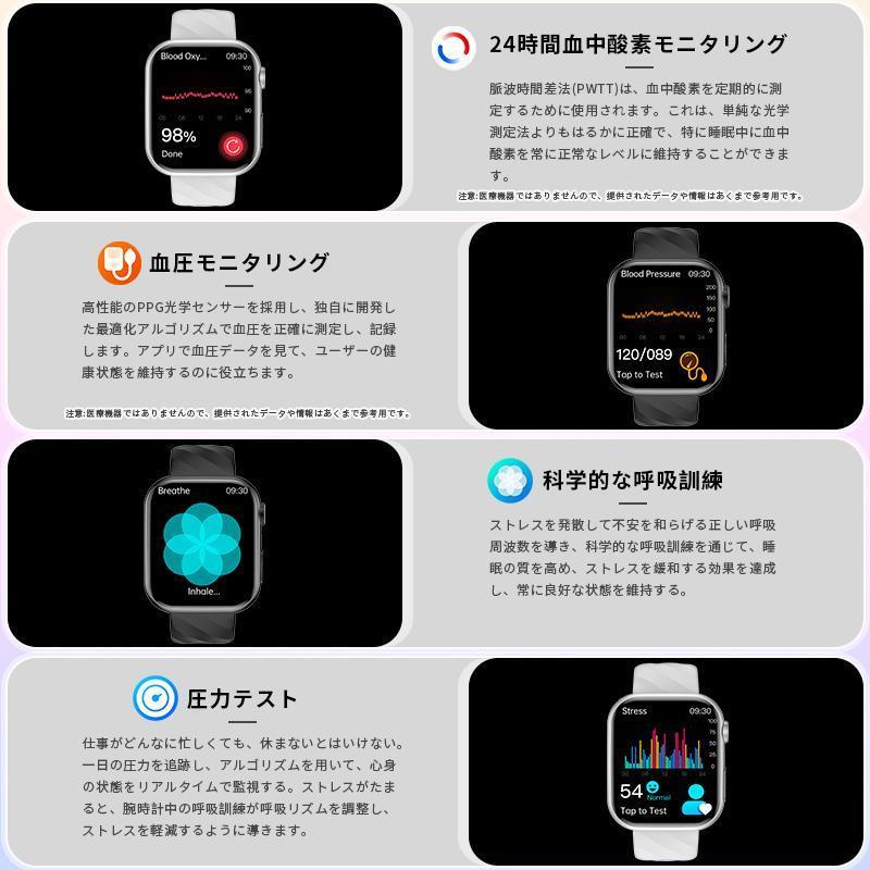 スマートウォッチ 心電図ECG+PPG 血糖値 血圧測定 健康管理 血中酸素 通話機能 LINE 着信通知 体組成分析 心拍数 呼吸率 体温 歩数計 IP68防水 音楽・カメラ制御