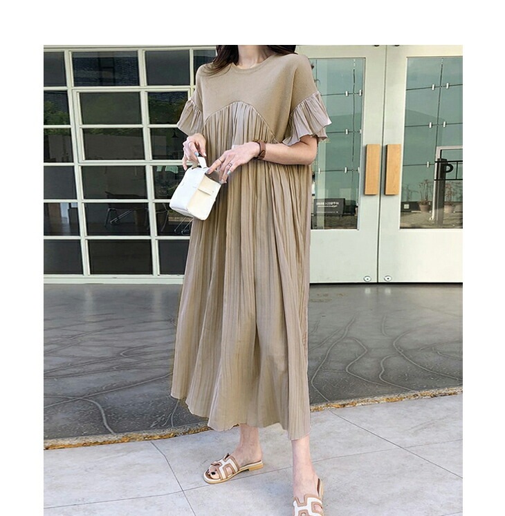 【在庫一掃】ロングワンピース 半袖 マキシワンピース プリーツ 切り替え 可愛い 大きめ きれいめ 柔らかい パーティー 演奏会 発表会 卒業式 レディースファッション 20代 30代 40代 50代