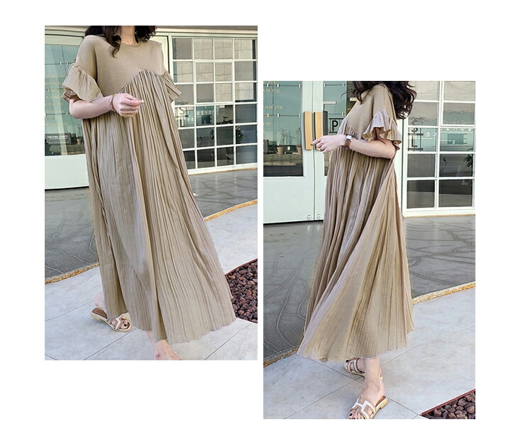 【在庫一掃】ロングワンピース 半袖 マキシワンピース プリーツ 切り替え 可愛い 大きめ きれいめ 柔らかい パーティー 演奏会 発表会 卒業式 レディースファッション 20代 30代 40代 50代