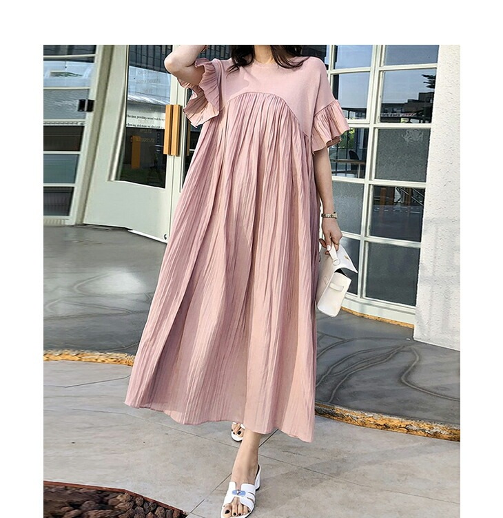 【在庫一掃】ロングワンピース 半袖 マキシワンピース プリーツ 切り替え 可愛い 大きめ きれいめ 柔らかい パーティー 演奏会 発表会 卒業式 レディースファッション 20代 30代 40代 50代