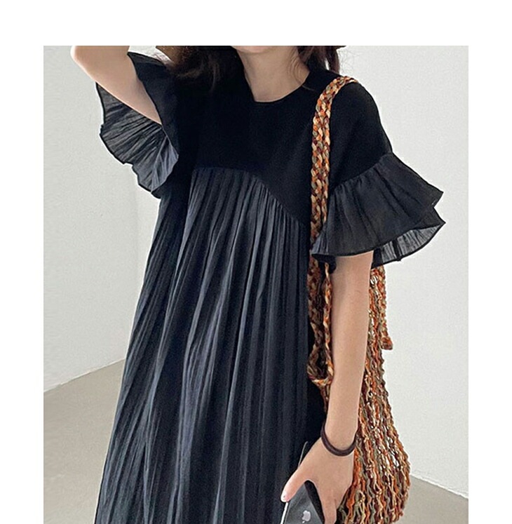 【在庫一掃】ロングワンピース 半袖 マキシワンピース プリーツ 切り替え 可愛い 大きめ きれいめ 柔らかい パーティー 演奏会 発表会 卒業式 レディースファッション 20代 30代 40代 50代
