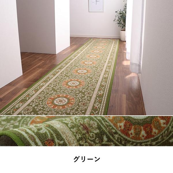 マット 廊下敷 撥水 エレガンス柄 滑りにくい グリーン 約60x240cm マット 廊下敷 撥水 エレガンス柄 滑りにくい グリーン 約60x240cm