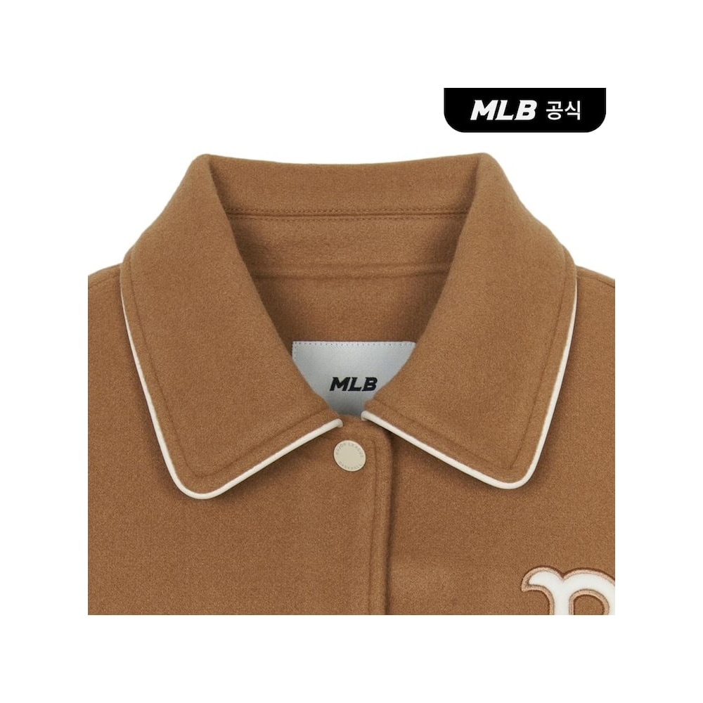 MLB フリース カールシブ バーシティジャケット BOS (Brown) MLB 女性用ウールカラークロップバーシティジャケット BOS
