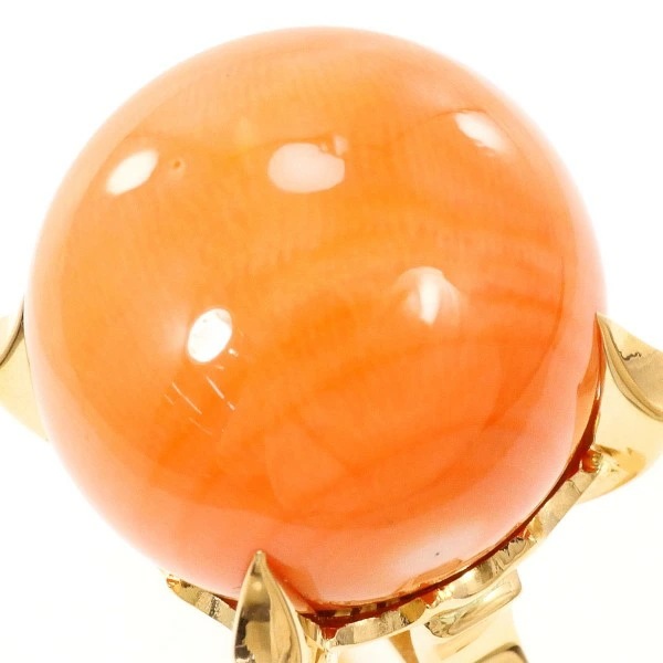 K18 18金 YG イエローゴールド リング 指輪 9号 サンゴ カード鑑別書 ジュエリー 中古 K18 18金 YG イエローゴールド リング 指輪 9号 サンゴ カード鑑別書 ジュエリー 中古