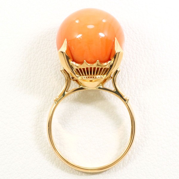 K18 18金 YG イエローゴールド リング 指輪 9号 サンゴ カード鑑別書 ジュエリー 中古 K18 18金 YG イエローゴールド リング 指輪 9号 サンゴ カード鑑別書 ジュエリー 中古