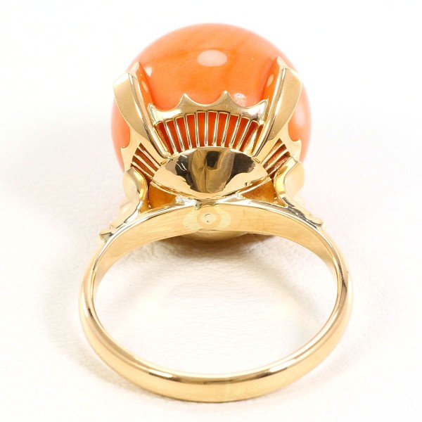 K18 18金 YG イエローゴールド リング 指輪 9号 サンゴ カード鑑別書 ジュエリー 中古 K18 18金 YG イエローゴールド リング 指輪 9号 サンゴ カード鑑別書 ジュエリー 中古