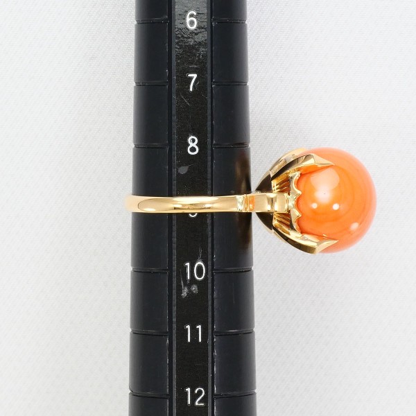 K18 18金 YG イエローゴールド リング 指輪 9号 サンゴ カード鑑別書 ジュエリー 中古 K18 18金 YG イエローゴールド リング 指輪 9号 サンゴ カード鑑別書 ジュエリー 中古