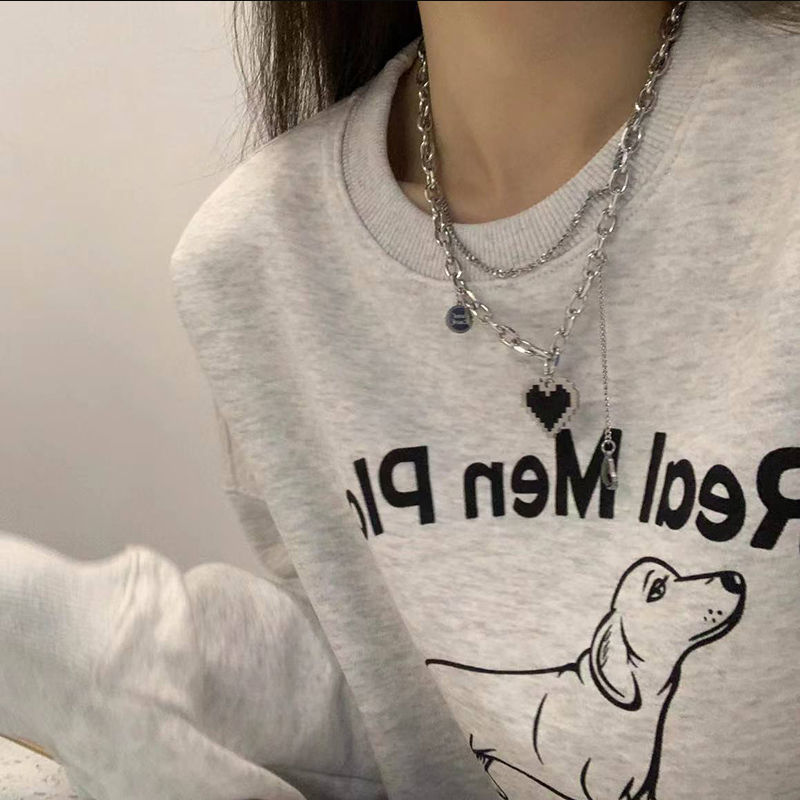 黒のハートモザイクピクセルネックレスヒップホップ潮クール衛衣チェーン二重重ね付け短めが可愛い チョーカーネックレス ネックレス 注目ブランドのギフト Www Quartzhotel Mx