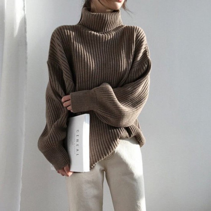 秋冬 4color ドロップショルダー リブ タートルネック トップス ニット ボリューム袖 秋冬 4color ドロップショルダー リブ タートルネック トップス ニット ボリューム袖