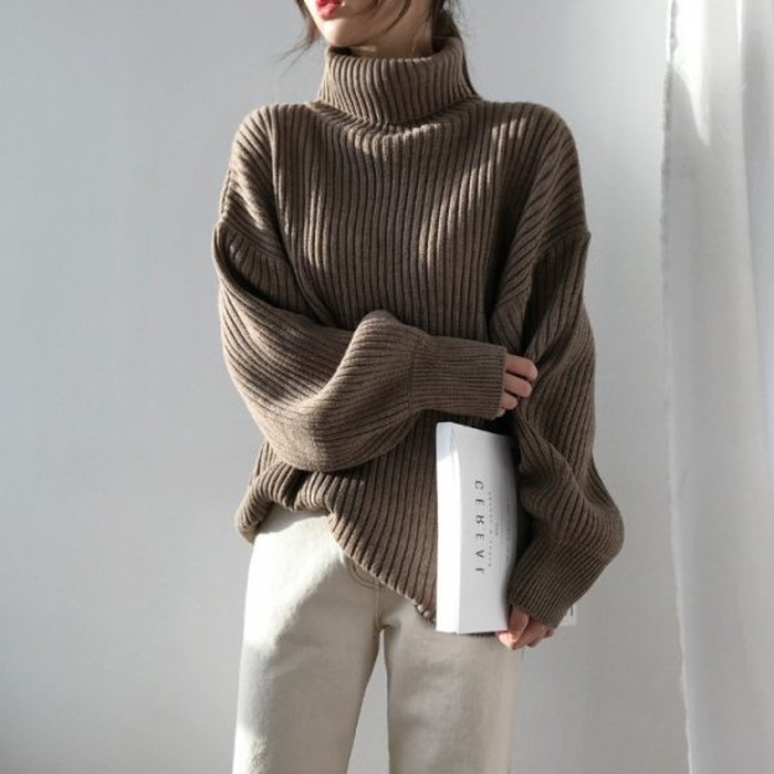 秋冬 4color ドロップショルダー リブ タートルネック トップス ニット ボリューム袖 秋冬 4color ドロップショルダー リブ タートルネック トップス ニット ボリューム袖