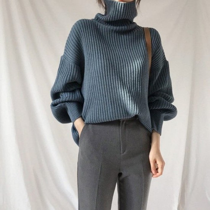 秋冬 4color ドロップショルダー リブ タートルネック トップス ニット ボリューム袖 秋冬 4color ドロップショルダー リブ タートルネック トップス ニット ボリューム袖