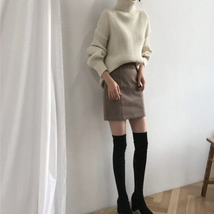 秋冬 4color ドロップショルダー リブ タートルネック トップス ニット ボリューム袖 秋冬 4color ドロップショルダー リブ タートルネック トップス ニット ボリューム袖