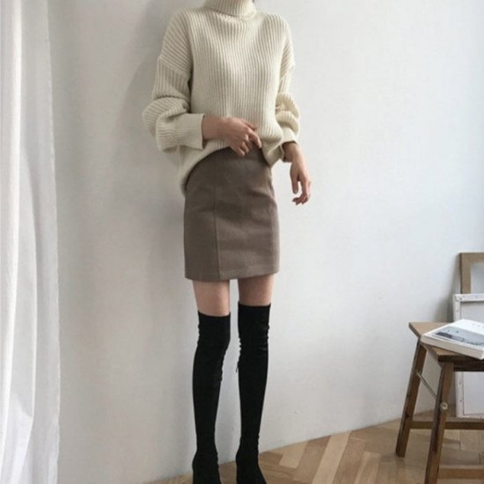 秋冬 4color ドロップショルダー リブ タートルネック トップス ニット ボリューム袖 秋冬 4color ドロップショルダー リブ タートルネック トップス ニット ボリューム袖