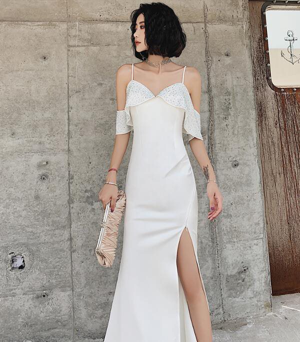 「上品」キャミソールウエディングドレス ロングドレス 結婚式 二次会 スリットワンピース パーティー 「上品」キャミソールウエディングドレス ロングドレス 結婚式 二次会 スリットワンピース パーティー