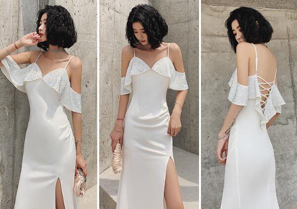 「上品」キャミソールウエディングドレス ロングドレス 結婚式 二次会 スリットワンピース パーティー 「上品」キャミソールウエディングドレス ロングドレス 結婚式 二次会 スリットワンピース パーティー