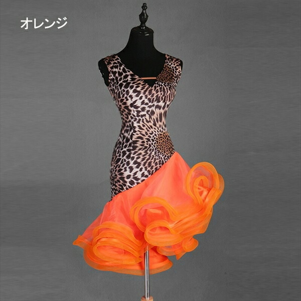 【激安開催】ラテン衣装 チャチャチャ 社交ダンス ラテンドレス ワンピース キャバ ラテンダンス ラテン競技着 練習着 ダンス 演出 舞台 ヒョウ柄 S/M/L/XL/2XL ブラック オレンジ サル