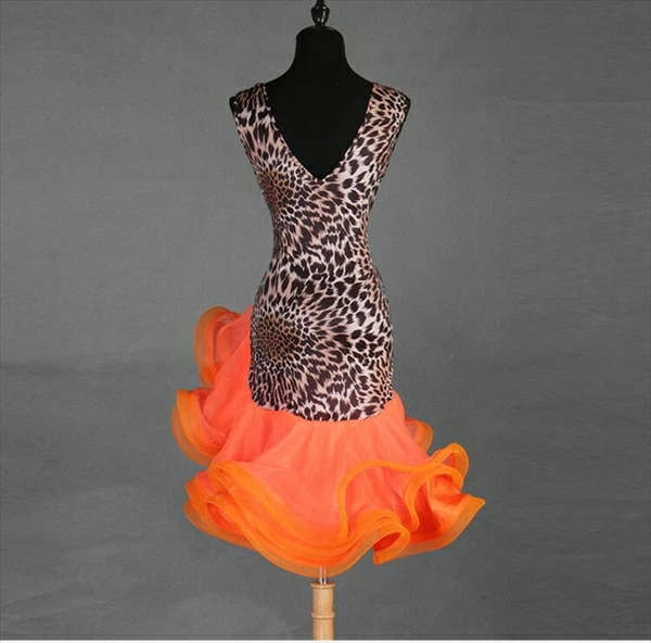 【激安開催】ラテン衣装 チャチャチャ 社交ダンス ラテンドレス ワンピース キャバ ラテンダンス ラテン競技着 練習着 ダンス 演出 舞台 ヒョウ柄 S/M/L/XL/2XL ブラック オレンジ サル