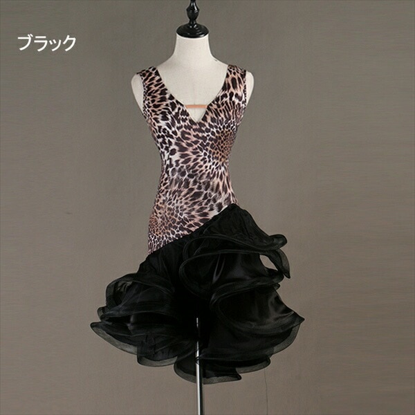 【激安開催】ラテン衣装 チャチャチャ 社交ダンス ラテンドレス ワンピース キャバ ラテンダンス ラテン競技着 練習着 ダンス 演出 舞台 ヒョウ柄 S/M/L/XL/2XL ブラック オレンジ サル