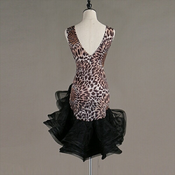 【激安開催】ラテン衣装 チャチャチャ 社交ダンス ラテンドレス ワンピース キャバ ラテンダンス ラテン競技着 練習着 ダンス 演出 舞台 ヒョウ柄 S/M/L/XL/2XL ブラック オレンジ サル