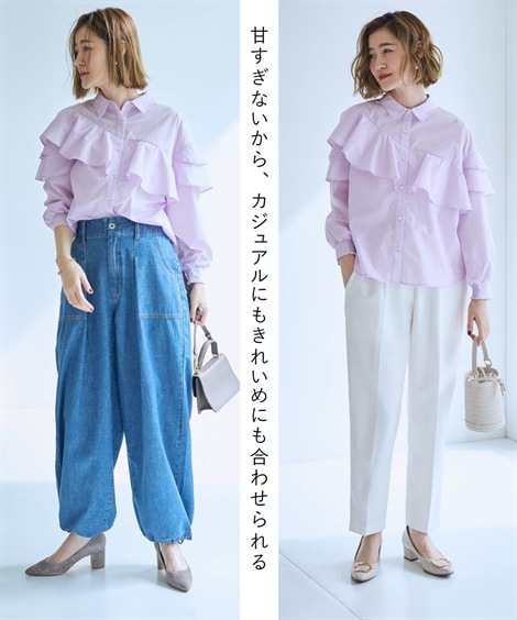 シャツ・ブラウス 大きいサイズ アシンメトリーフレアブラウス OtonaSMILE