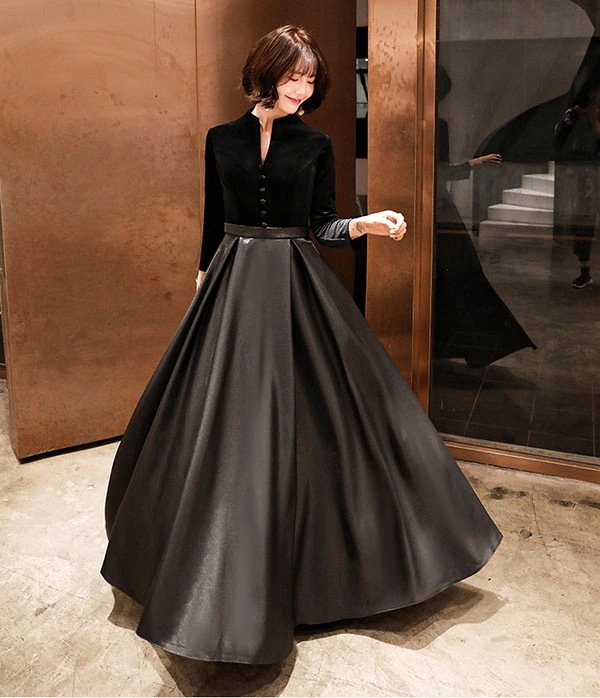 HOT!!!ドレス 大人 ピアノ 発表会 ロングドレス 演奏会 結婚式 母親 ピアノ発表会 黒 袖付き ロング 成人式ドレス ワンピース ブラック ワインレッド Aライン 長袖 可愛い セクシー