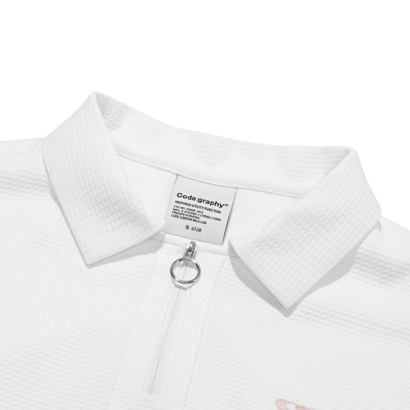 CODEGRAPHY (ウィメンズ) ジップカラーポロT_ホワイト CODEGRAPHY (ウィメンズ) ジップカラーポロT_ホワイト