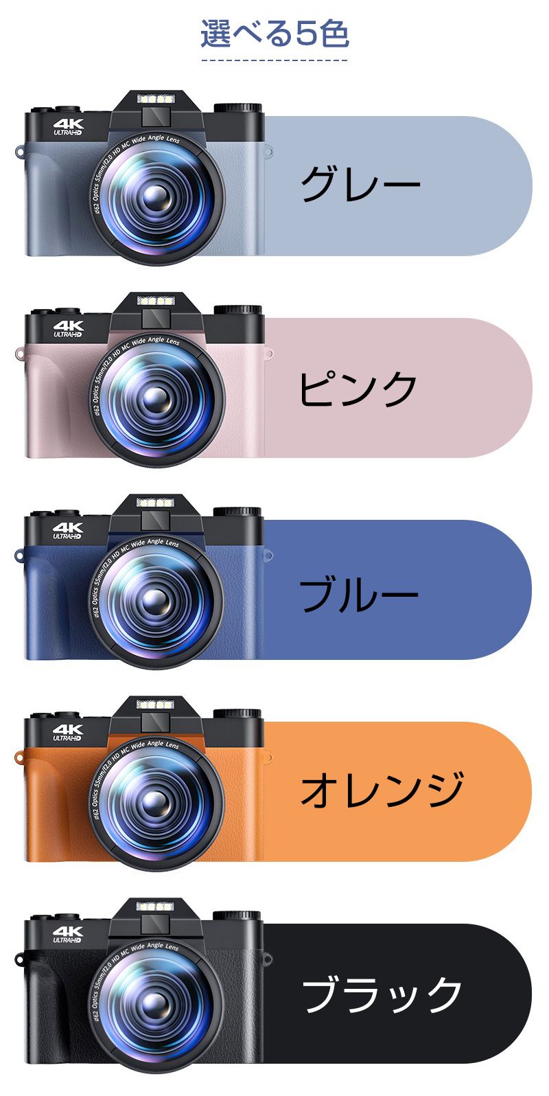 デジタルカメラ デジカメ 4K 4800万画素 ミラーレス一眼 ビデオカメラ 軽量 一眼レフ wifi機能 3.0インチ HD大画面 オートフォーカス 180°反転 防塵 耐衝撃 デジタルカメラ デジカメ 4K 4800万画素 ミラーレス一眼 ビデオカメラ