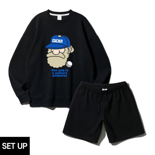 SET アルビンクロー マーティン ゴルフ グリップ オーバーフィット マンツーマンTシャツ コットン バンディング セーター 半ズボン セットアップ