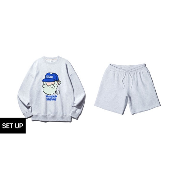 SET アルビンクロー マーティン ゴルフ グリップ オーバーフィット マンツーマンTシャツ コットン バンディング セーター 半ズボン セットアップ