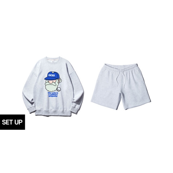 SET アルビンクロー マーティン ゴルフ グリップ オーバーフィット マンツーマンTシャツ コットン バンディング セーター 半ズボン セットアップ