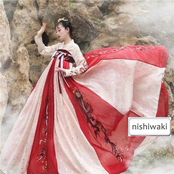 撮影 ロングドレス ステージ 中国古代衣装 漢服仙女 おしゃれ ワンピース 中華服 女性 チャイナ服 漢服 コスプレ 中国古風 唐装漢服 チャイナドレス 2色入