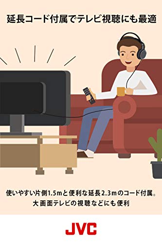 JVCケンウッド JVC HA-RZ910 密閉型ステレオヘッドホン 室内用(テレビ・ゲーム向け) 1.2m+延長2.3mコード付き