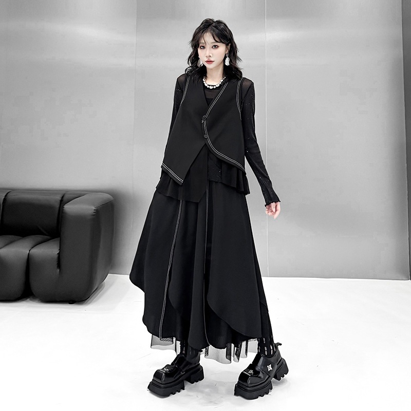 【Noir Mode】 セット ウエストコート+ロングスカート 秋 新作 スリム 万能 ゆったり 大きいサイズ 2点セット 【Noir Mode】 セット ウエストコート+ロングスカート 秋 新作 スリム 万能 ゆったり 大きいサイズ 2点セット