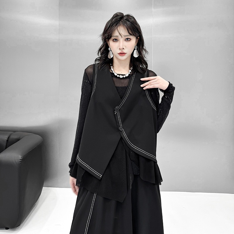 【Noir Mode】 セット ウエストコート+ロングスカート 秋 新作 スリム 万能 ゆったり 大きいサイズ 2点セット 【Noir Mode】 セット ウエストコート+ロングスカート 秋 新作 スリム 万能 ゆったり 大きいサイズ 2点セット