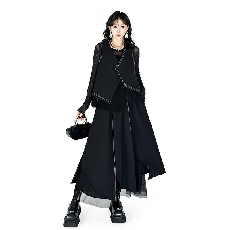 【Noir Mode】 セット ウエストコート+ロングスカート 秋 新作 スリム 万能 ゆったり 大きいサイズ 2点セット 【Noir Mode】 セット ウエストコート+ロングスカート 秋 新作 スリム 万能 ゆったり 大きいサイズ 2点セット