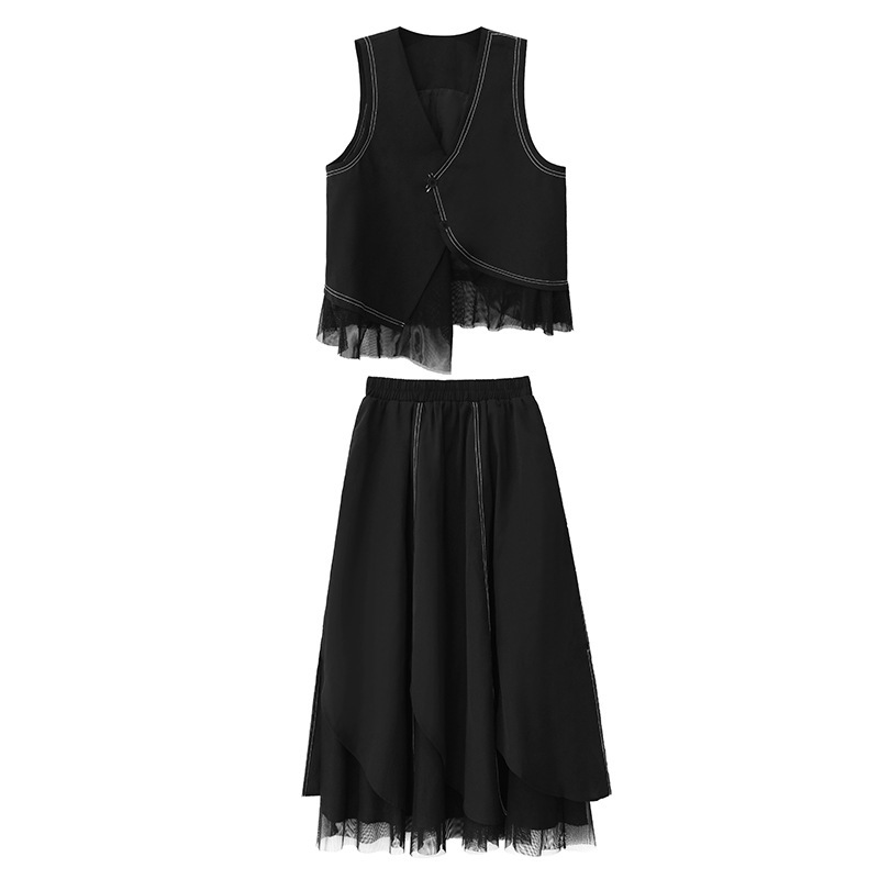 【Noir Mode】 セット ウエストコート+ロングスカート 秋 新作 スリム 万能 ゆったり 大きいサイズ 2点セット 【Noir Mode】 セット ウエストコート+ロングスカート 秋 新作 スリム 万能 ゆったり 大きいサイズ 2点セット