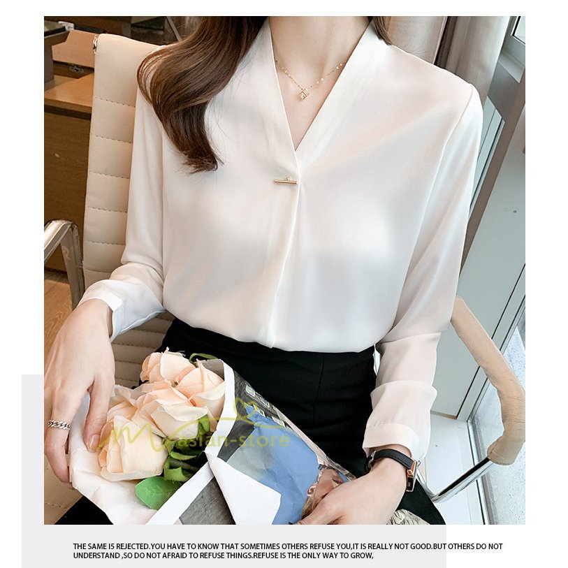 ブラウス レディース シャツ 長袖 低価格で大人気の 白 Vネック スーツ 秋冬 秋 チュニック 冬 大人 オフィス