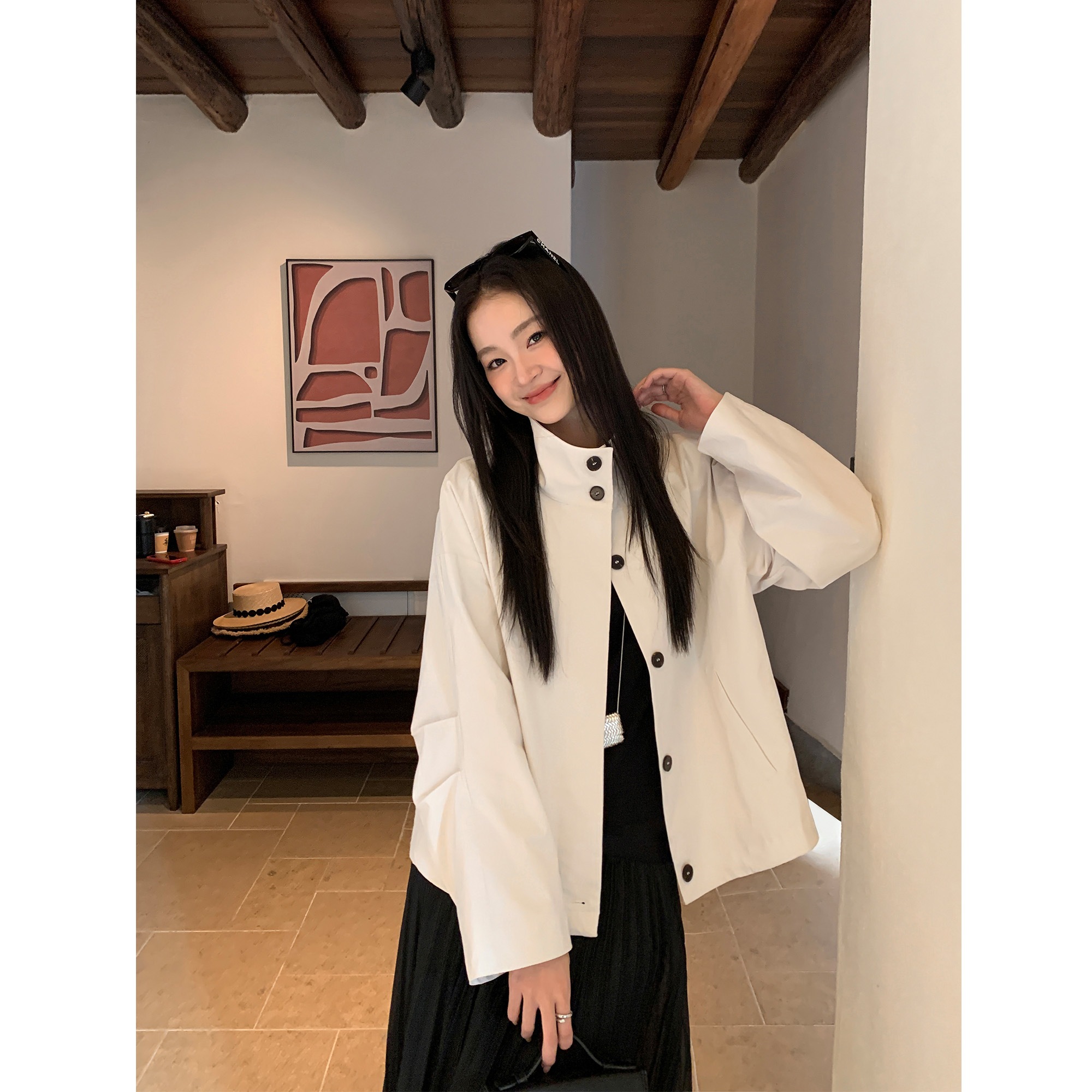 ムルバン立襟小衆ジャケット女性春2025カジュアルゆったりショートコート