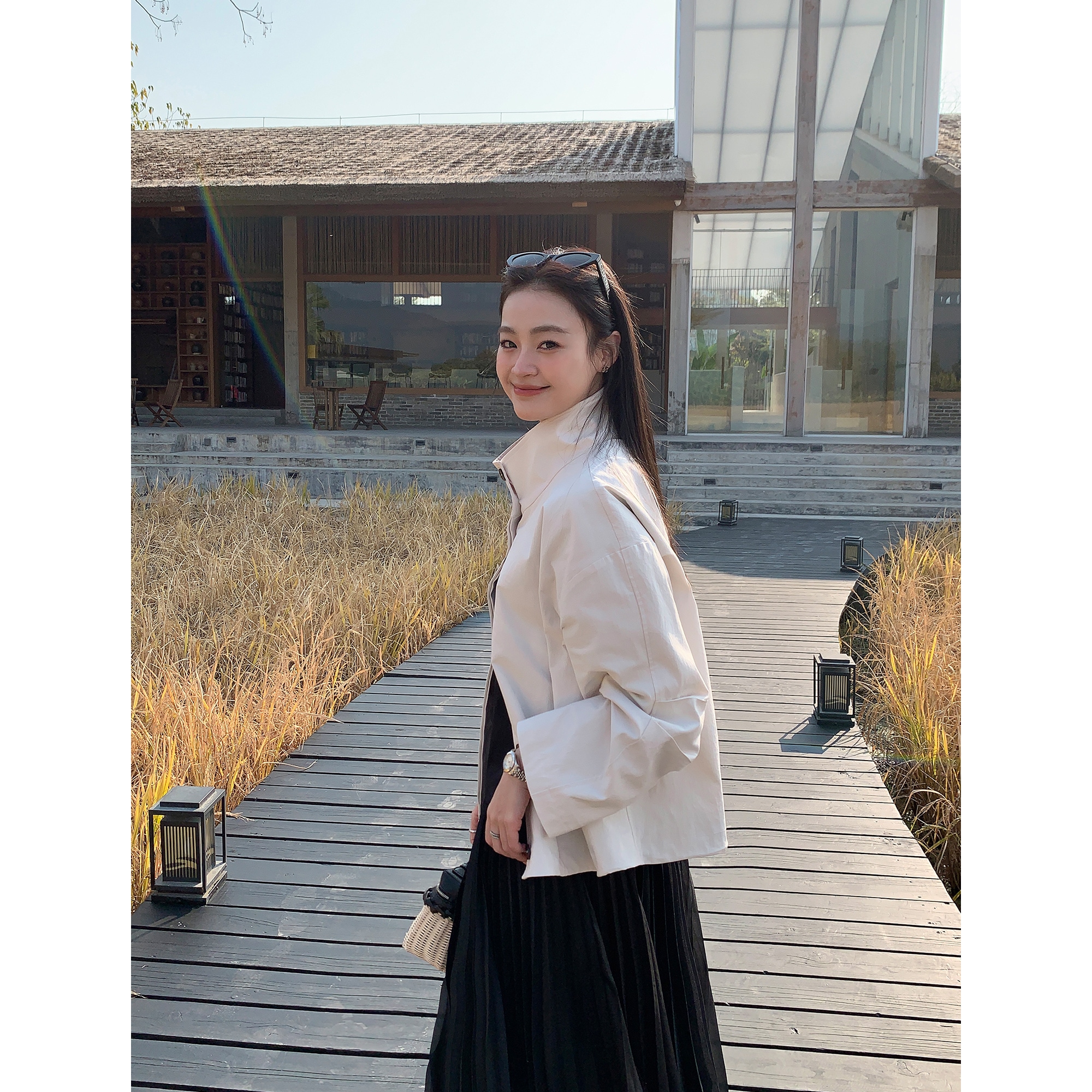 ムルバン立襟小衆ジャケット女性春2025カジュアルゆったりショートコート