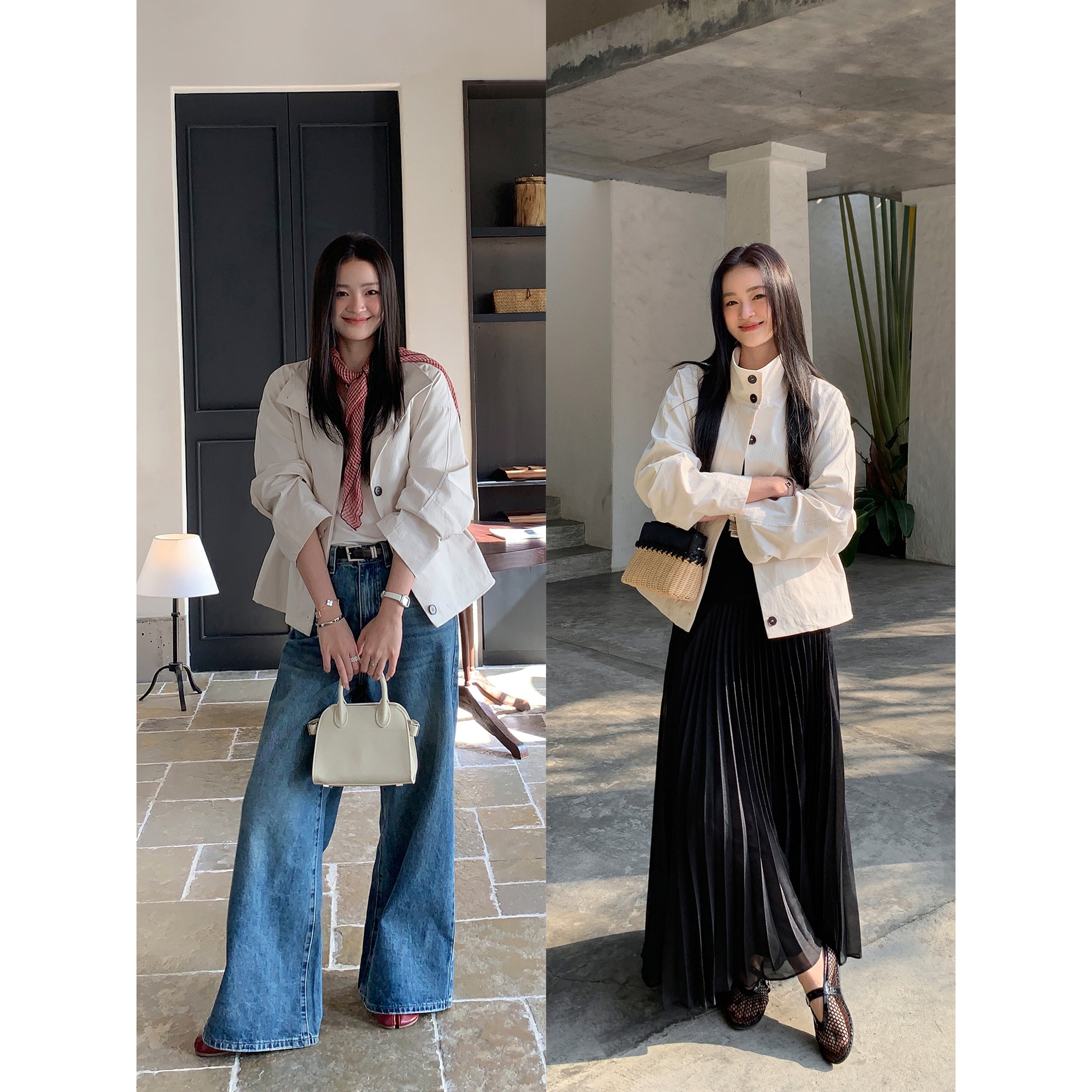 ムルバン立襟小衆ジャケット女性春2025カジュアルゆったりショートコート