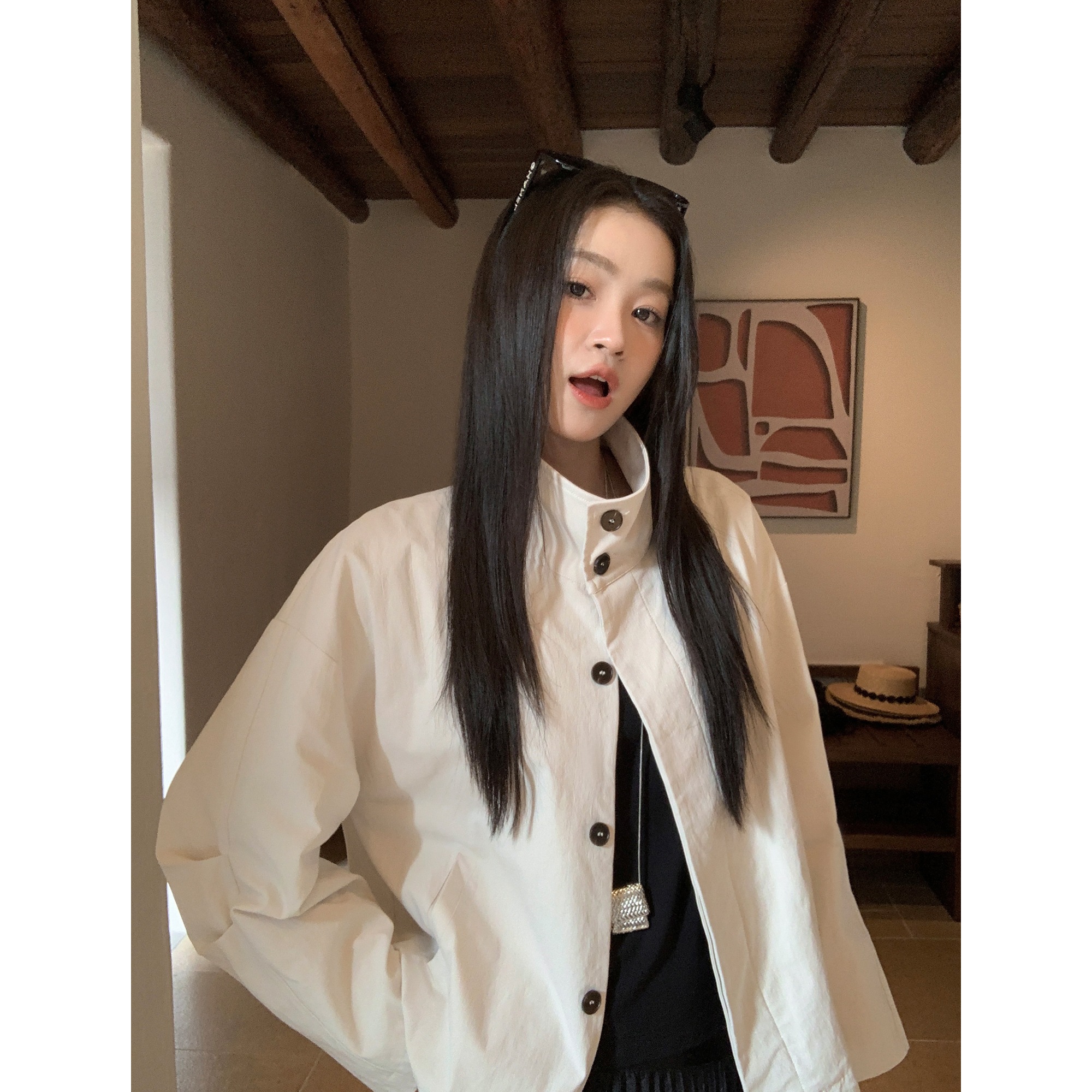 ムルバン立襟小衆ジャケット女性春2025カジュアルゆったりショートコート