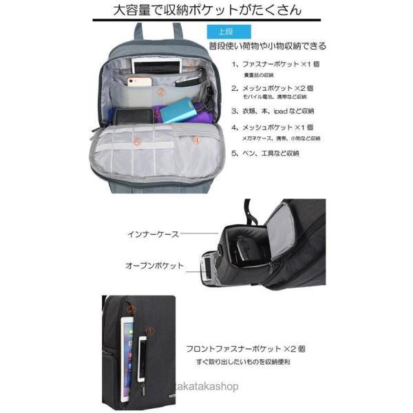 カメラバッグ 一眼レフリュック カメラリュック リュックサック 旅行バッグ 登山 トラベル 撥水 防水カバー インナーケース USBポート 大容量 2層
