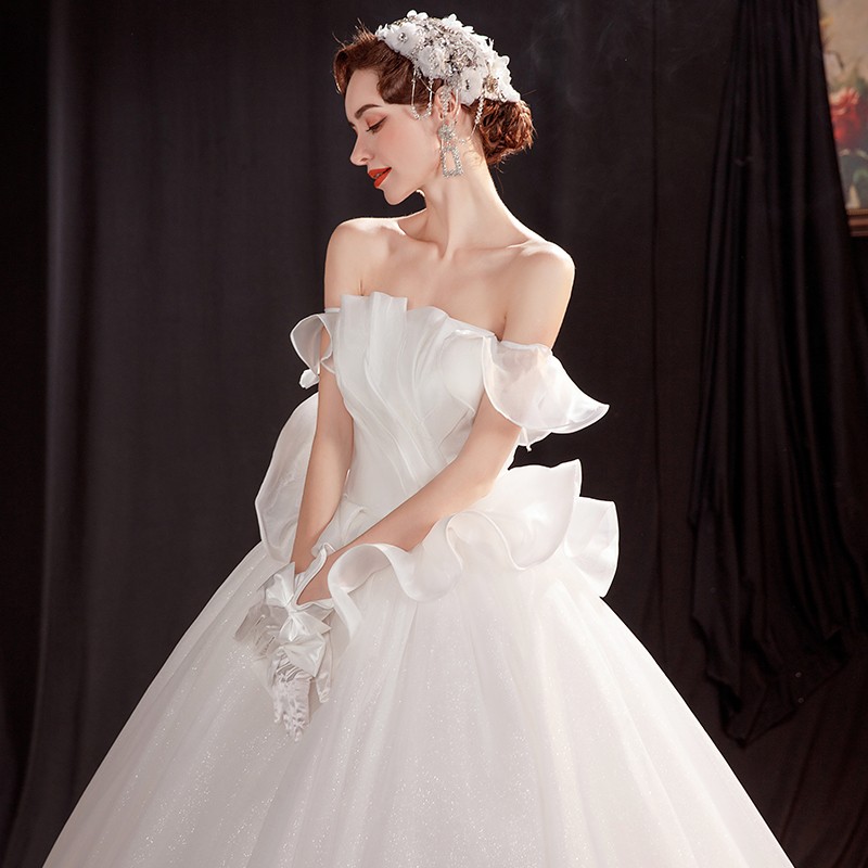 ウェディングドレス 袖あり ロングドレス 白 プリンセスラインドレス きれいめ パーティードレス 無地 ワンピース 二次会 前撮りドレス 結婚式 お嫁さん フォーマルドレス 披露宴 撮影 ハネムーンフ